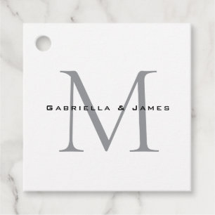 Etiquetas Para Recuerdos Caligrafía de gris blanco negro monogramada encant