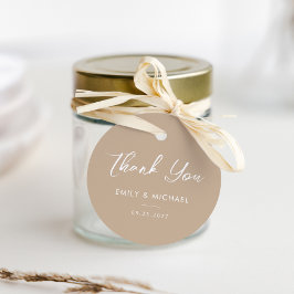 Etiquetas Para Recuerdos Caligrafía mínima Taupe Boda simple Gracias