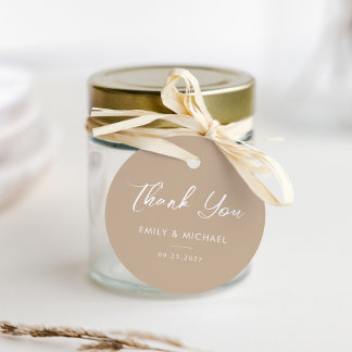 Etiquetas Para Recuerdos Caligrafía mínima Taupe Boda simple Gracias