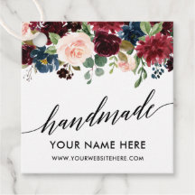 Caligrafía Script Burgundy Blue Floral Handmade