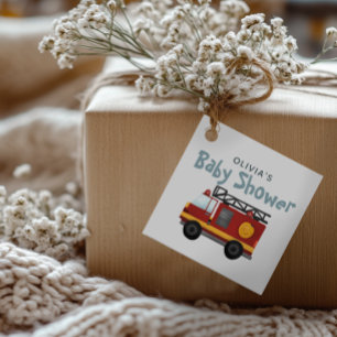 Etiquetas Para Recuerdos Camión de bomberos de niños de Baby Shower moderno