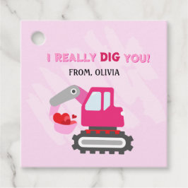 Etiquetas Para Recuerdos Camión de volcado rosa Corazones de San Valentín E