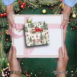 Etiquetas Para Recuerdos Camión rojo con regalos y muñeco de nieve