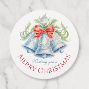Etiquetas Para Recuerdos Campanas de plata acuarela Navidades de color verd