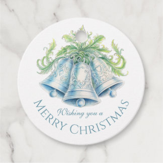 Etiquetas Para Recuerdos Campanas de plata acuarela verde feliz Navidad