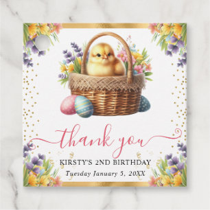 Etiquetas Para Recuerdos Canasta de cumpleaños de pollito de primavera en a