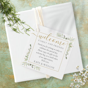 Etiquetas Para Recuerdos Canasta de Regalo de Bienvenida de Boda con Verdor