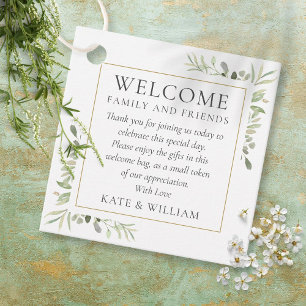 Etiquetas Para Recuerdos Canasta de regalo de bienvenida de boda Greenery G
