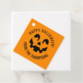 Etiquetas Para Recuerdos Cara de calabaza negra Feliz Halloween en naranja
