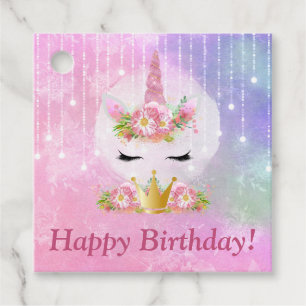 Etiquetas Para Recuerdos Cara de Unicornio Adorable Flores Rosas Feliz Cump