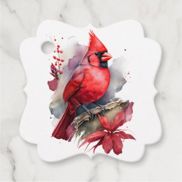 Etiquetas Para Recuerdos Cardenal de Acuarela Roja