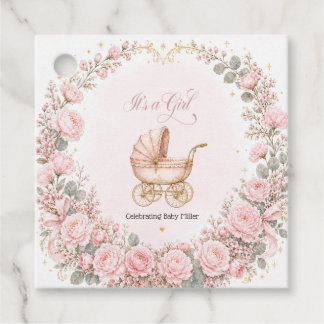 Etiquetas Para Recuerdos Carruaje Rosa Es una Niña Shower de Bebé Personali
