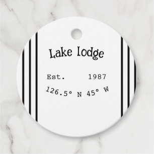 Etiquetas Para Recuerdos Casa del lago. Fecha año personalizado coordenadas