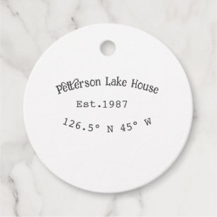 Etiquetas Para Recuerdos Casa del lago. Fecha año personalizado coordenadas