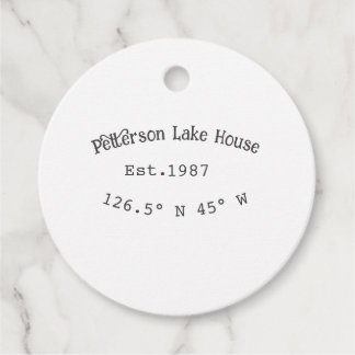 Etiquetas Para Recuerdos Casa del lago. Fecha año personalizado coordenadas