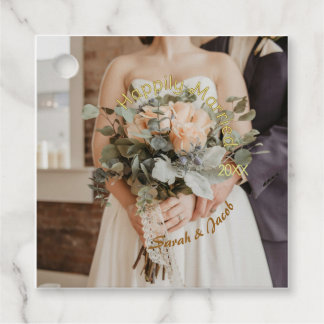 ETIQUETAS PARA RECUERDOS CASADOS FELIZMENTE AMARILLO VERDE PASTEL MARRÓN FO