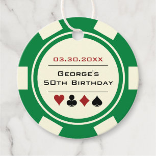 Etiquetas Para Recuerdos Casino Poker Chip Green y Cream White Birday
