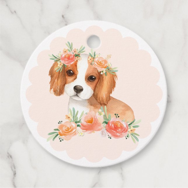 Etiquetas Para Recuerdos Cavalier King Charles Spaniel Perro Peach Gracias (Anverso)
