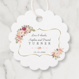 Etiquetas Para Recuerdos Charm Gold Frame Rubor Boda floral rosa