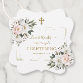 Etiquetas Para Recuerdos Charm White Pink Floral Gold Confetti Christening