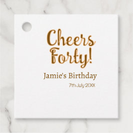 Etiquetas Para Recuerdos Cheers forty orange brown calligraphy birthday nam