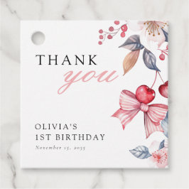 Etiquetas Para Recuerdos Cherry First Pink Bow Coquette 1º cumpleaños