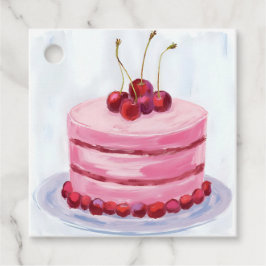 Etiquetas Para Recuerdos Cherry Pink Cake Watercolor Celebration Party