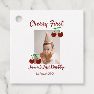 Etiquetas Para Recuerdos Cherry primer feliz cumpleaños foto niños rojo mod