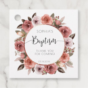 Etiquetas Para Recuerdos Chica Baptism Rosa Gold, Rubor Floral Gracias