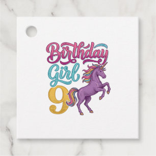 Etiquetas Para Recuerdos Chica Cumpleaños 9 Unicornio Diseño de Grabado Vin