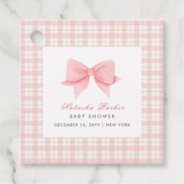 Etiquetas Para Recuerdos Chica Cute Pink Gingham Plaid Bow Baby Shower