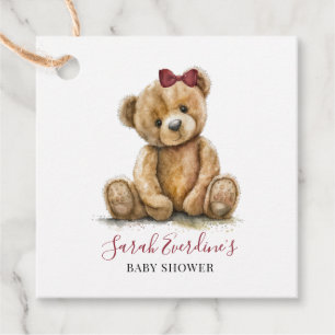 Etiquetas Para Recuerdos Chica de acuarela Teddy Bear Baby Shower