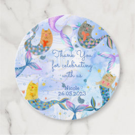 Etiquetas Para Recuerdos Chica de color de agua de sirena de gatito de cria