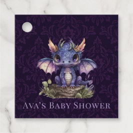 Etiquetas Para Recuerdos Chica de moda Damask Purple Dragon Boy Baby Shower