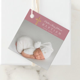 Etiquetas Para Recuerdos Chica fotográfico rosa moderno bautismo gracias