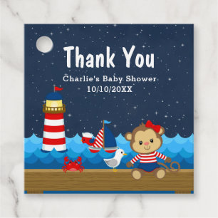 Etiquetas Para Recuerdos Chica Náutico Monkey Red Baby Shower Gracias
