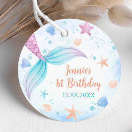 Etiquetas Para Recuerdos Chica Sirena Primer Fiesta de Cumpleaños