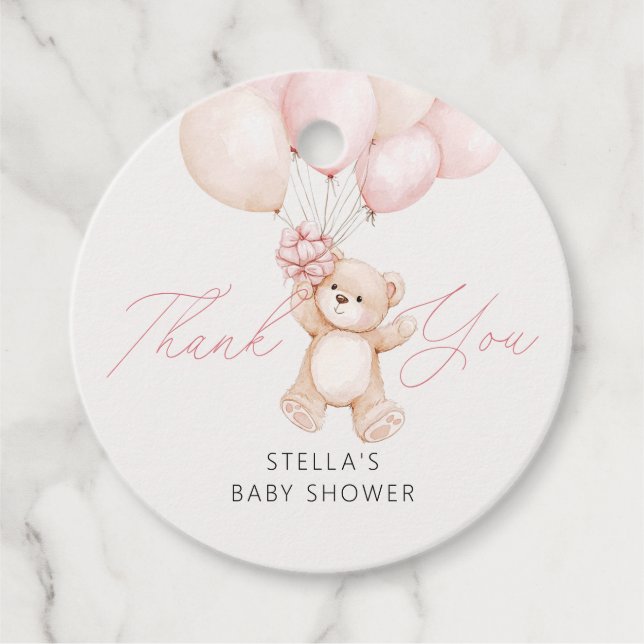 Etiquetas Para Recuerdos Chica Teddy Bear Balloons Gracias Baby Shower (Anverso)