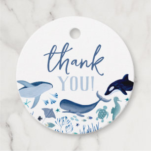 Etiquetas Para Recuerdos Chico Bebé Bajo el Mar Azul Baby Shower Gracias