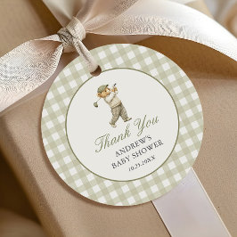 Etiquetas Para Recuerdos Chico de shower de bebé de golf de gingham verde