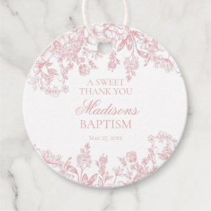 Etiquetas Para Recuerdos Chinoiserie rosa Vintage Floral Baptism Círculo