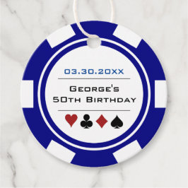 Etiquetas Para Recuerdos Chip de Casino Poker en Navy Blue and White Birday