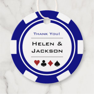 Etiquetas Para Recuerdos Chip de póquer en Boda de Casino Azul y Blanco de