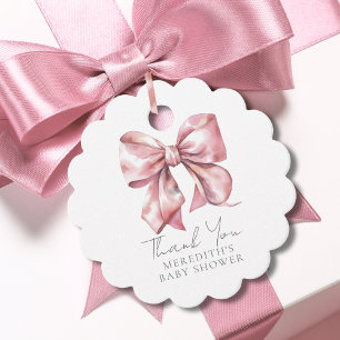 Etiquetas Para Recuerdos Chorro de Bebé de Lazo Rosa Elegante