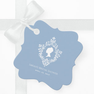 Etiquetas Para Recuerdos Chorro de novia vintage Crest Regency en azul en p