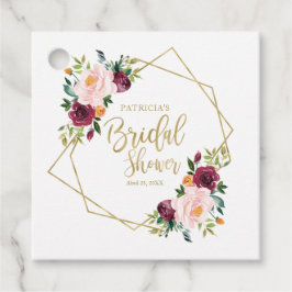 Etiquetas Para Recuerdos Chorro Nupcial Floral Rosa Burdeos Geométrico