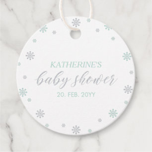 Etiquetas Para Recuerdos Chupetón de menta y plata Baby Shower de invierno