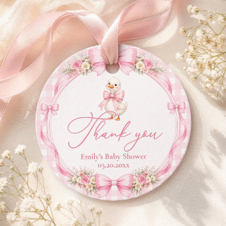 Etiquetas Para Recuerdos Chuva de Bebé Niña de Gingham Rosa Gracias