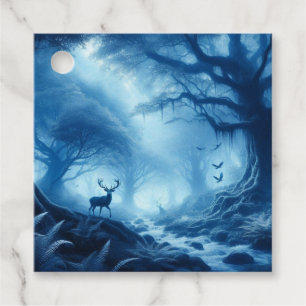 Etiquetas Para Recuerdos Ciervo en bosque oscuro de bruma azul