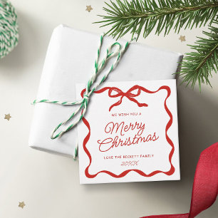 Etiquetas Para Recuerdos Cinta y Lazo Curvy Coquette Retro Feliz Navidad